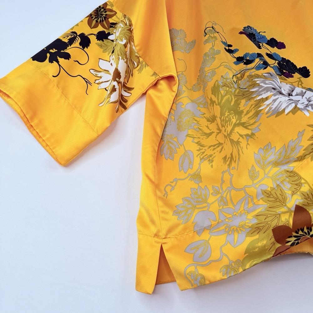 Soft Surroundings Gold Tahitian Floral Satin Kimono Sleeve Top Blouse 2X Relaxed - Picture 4 of 15